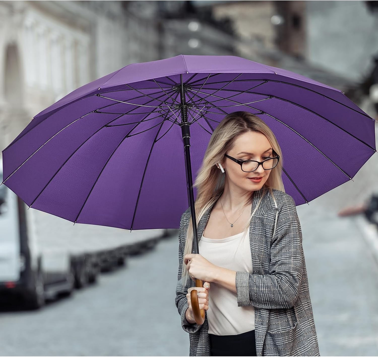 image:imageG4Free 54 Inch Large Umbrella for Rain Auto Open Golf Umbrella for 2 PeoplePurple
