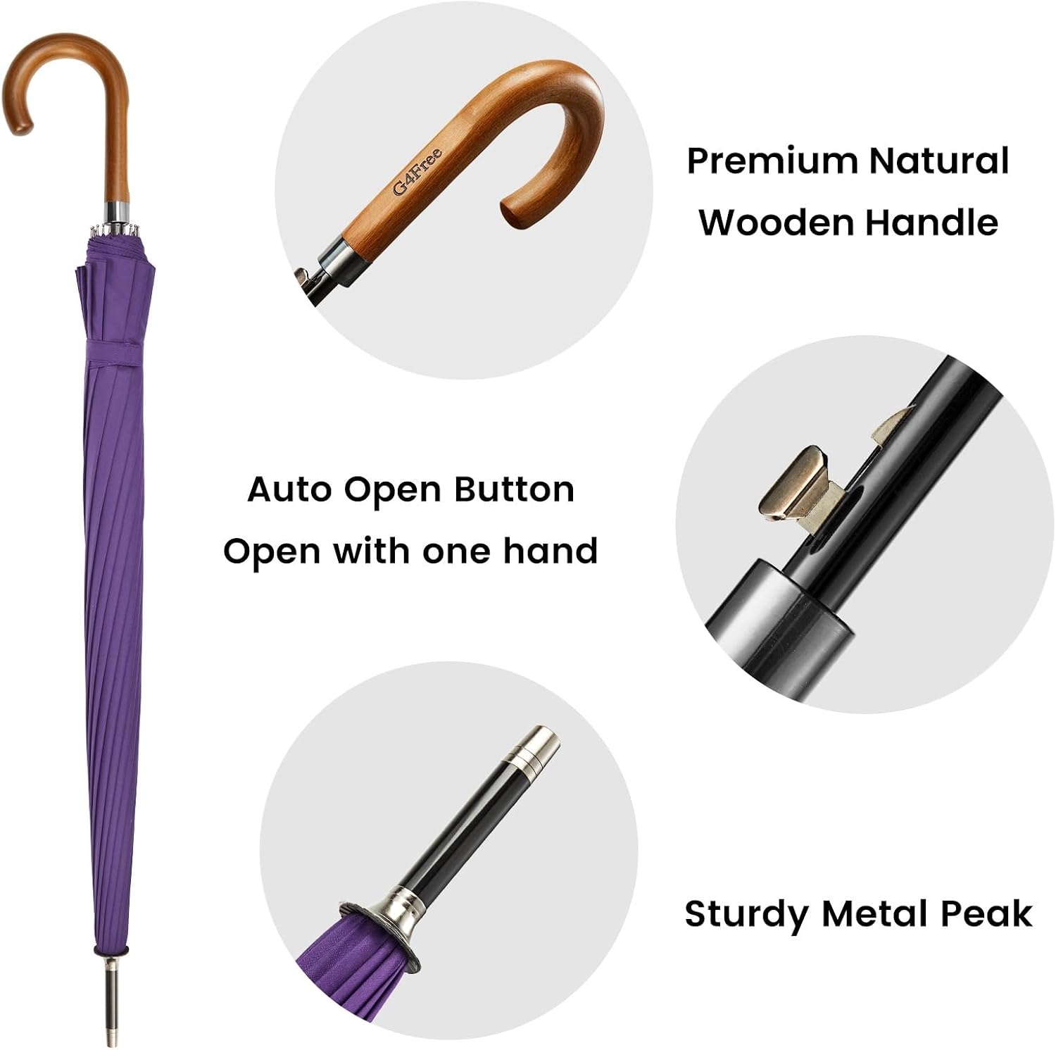 image:imageG4Free 54 Inch Large Umbrella for Rain Auto Open Golf Umbrella for 2 PeoplePurple