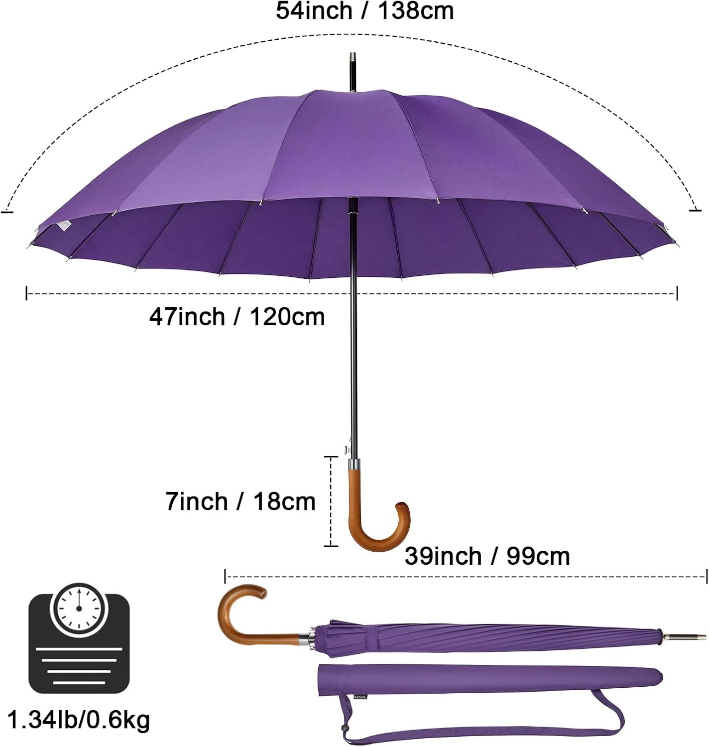 image:imageG4Free 54 Inch Large Umbrella for Rain Auto Open Golf Umbrella for 2 PeoplePurple