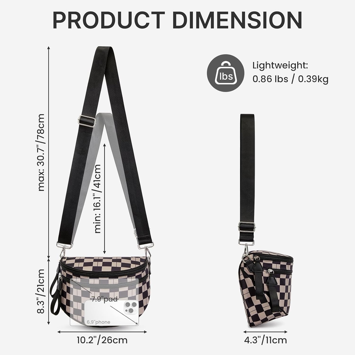 image:imageG4Free Checkered Crossbody Bum Bag for Women Brown CheckeredMixblack