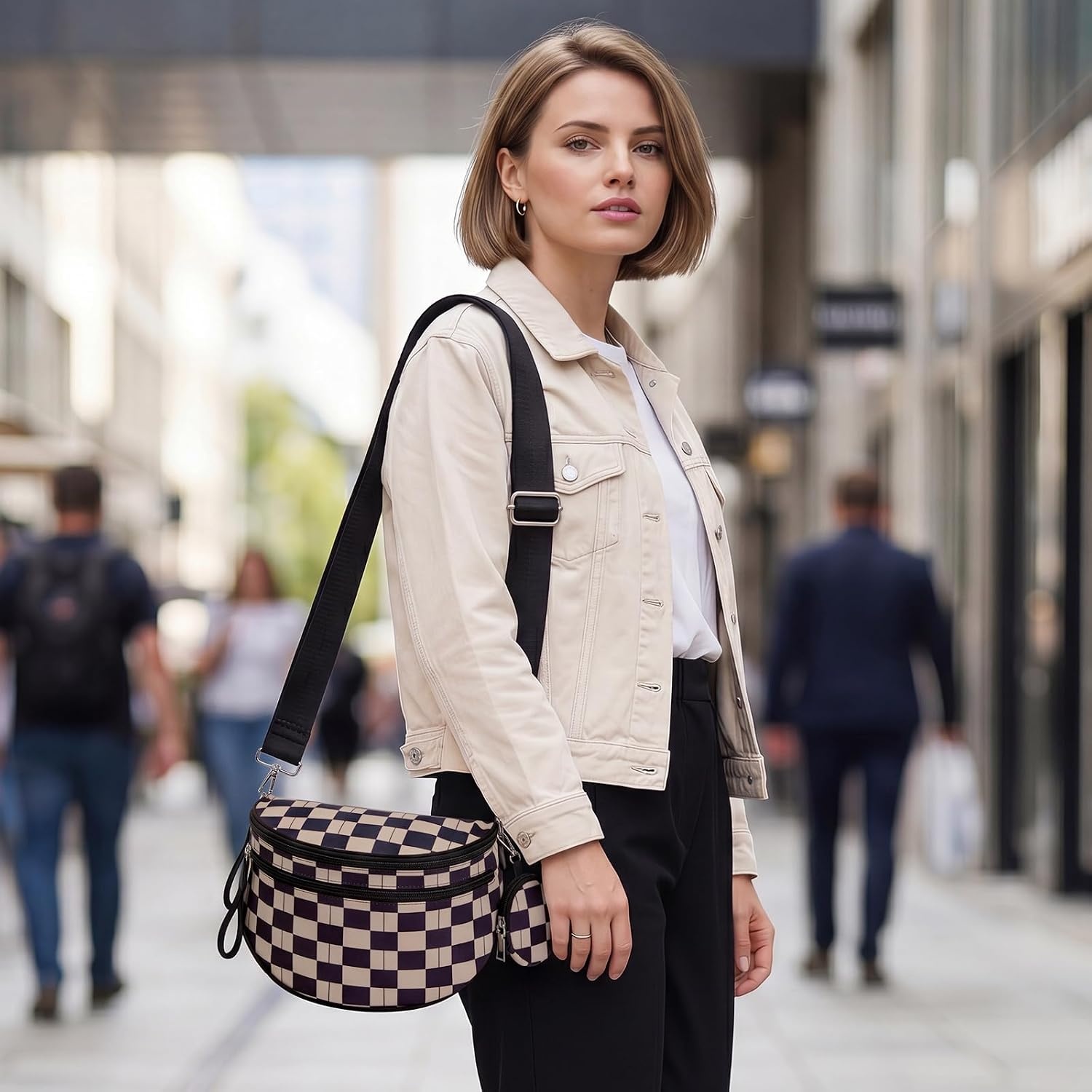 image:imageG4Free Checkered Crossbody Bum Bag for Women Brown CheckeredMixblack