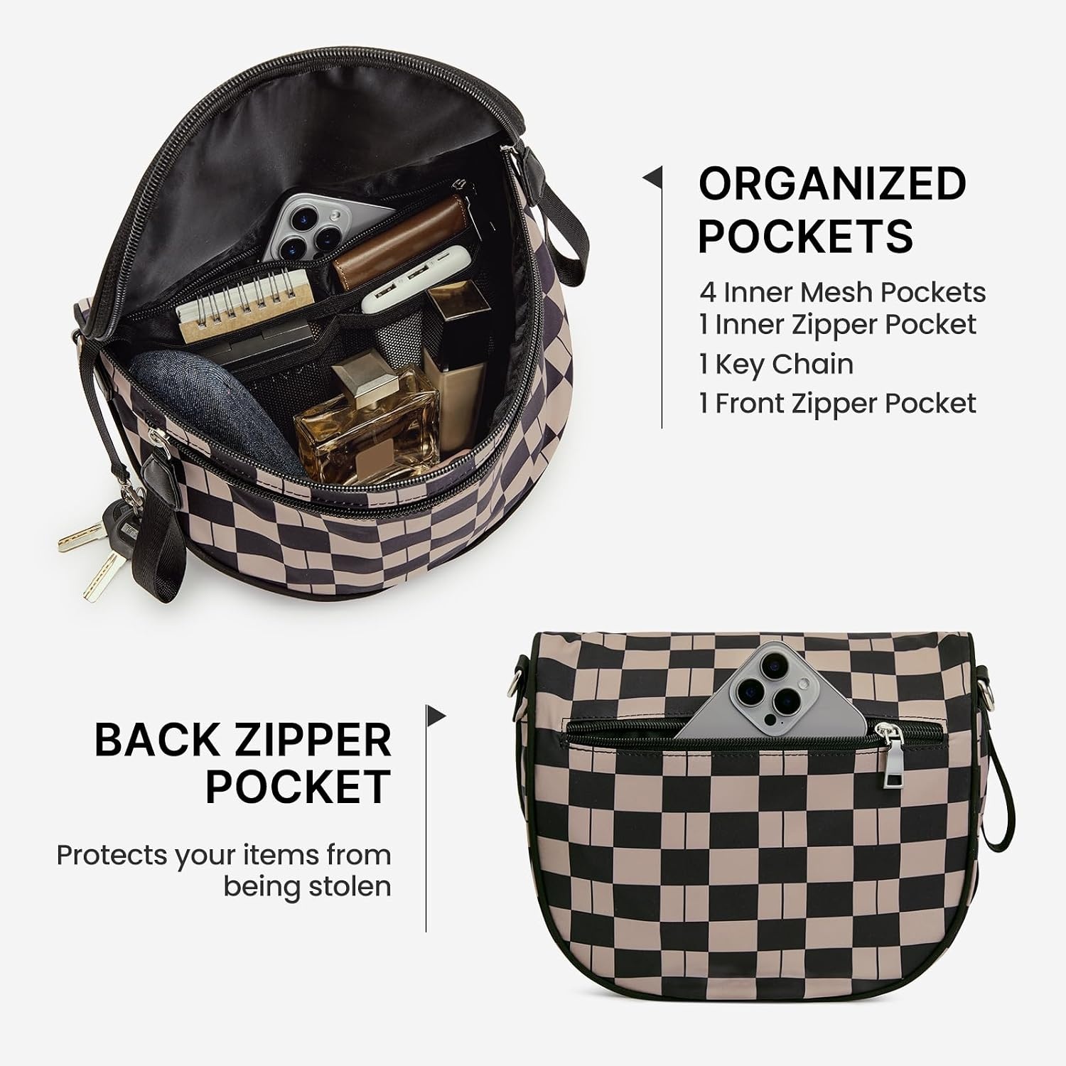 image:imageG4Free Checkered Crossbody Bum Bag for Women Brown CheckeredMixblack