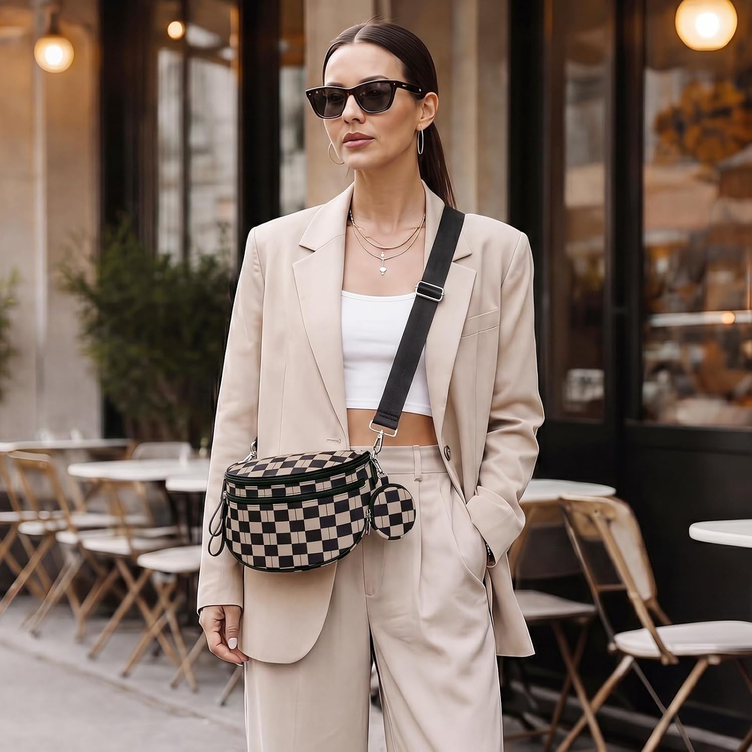 image:imageG4Free Checkered Crossbody Bum Bag for Women Brown CheckeredMixblack