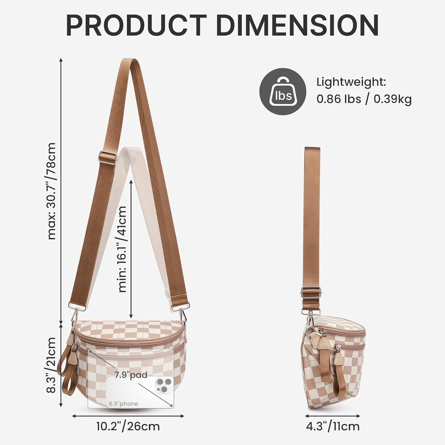image:imageG4Free Checkered Crossbody Bum Bag for Women Brown Checkeredbrown