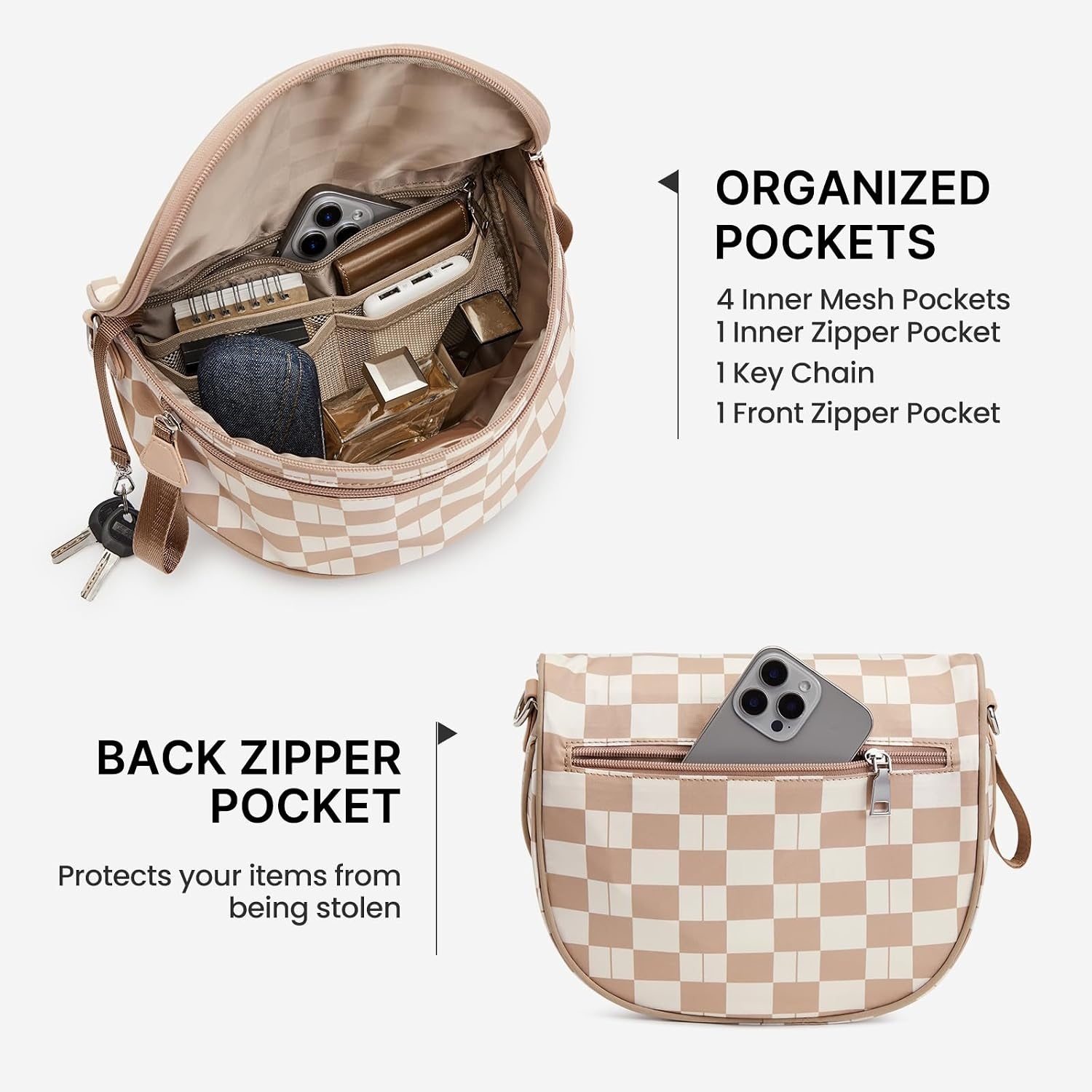 image:imageG4Free Checkered Crossbody Bum Bag for Women Brown Checkeredbrown
