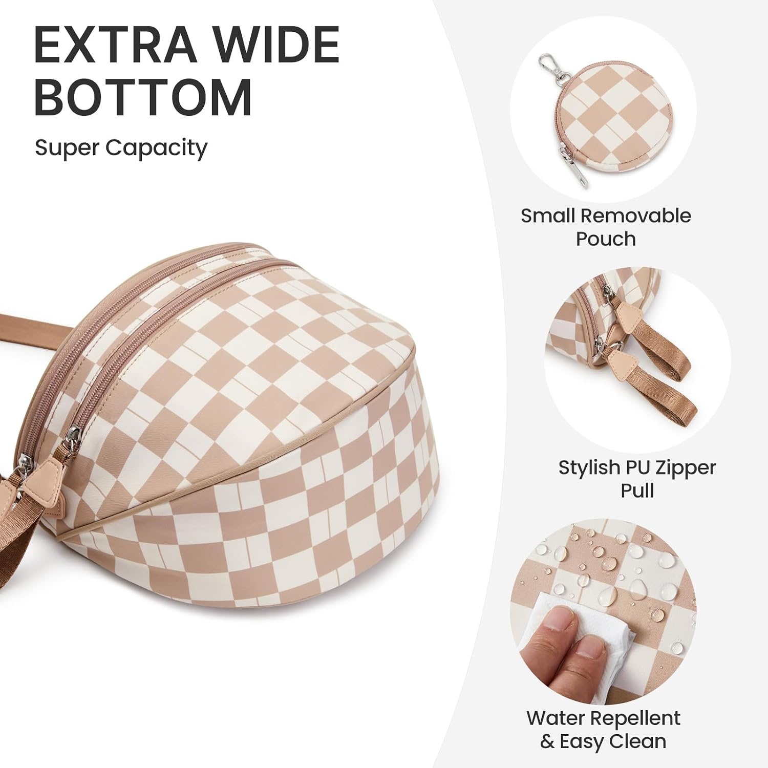 image:imageG4Free Checkered Crossbody Bum Bag for Women Brown Checkeredbrown