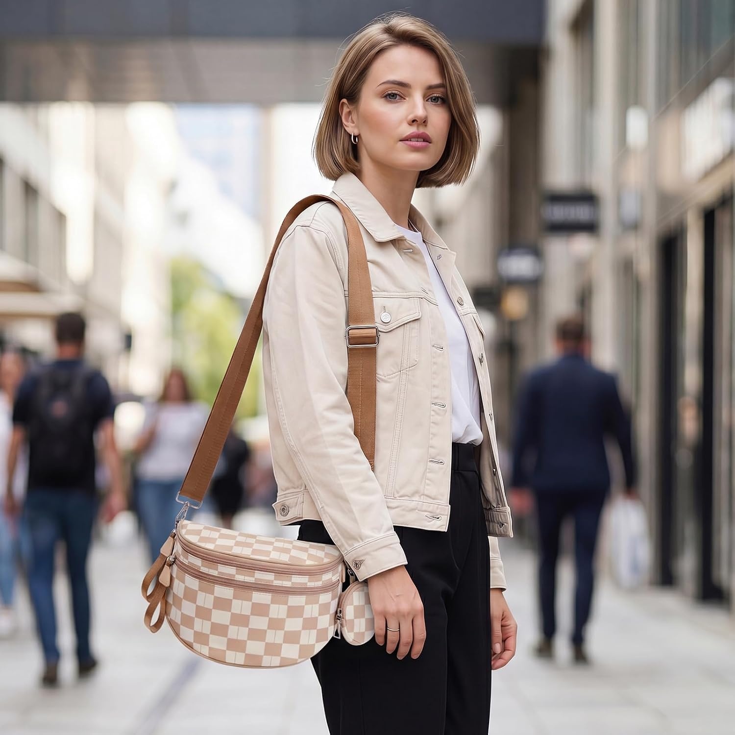 image:imageG4Free Checkered Crossbody Bum Bag for Women Brown Checkeredbrown