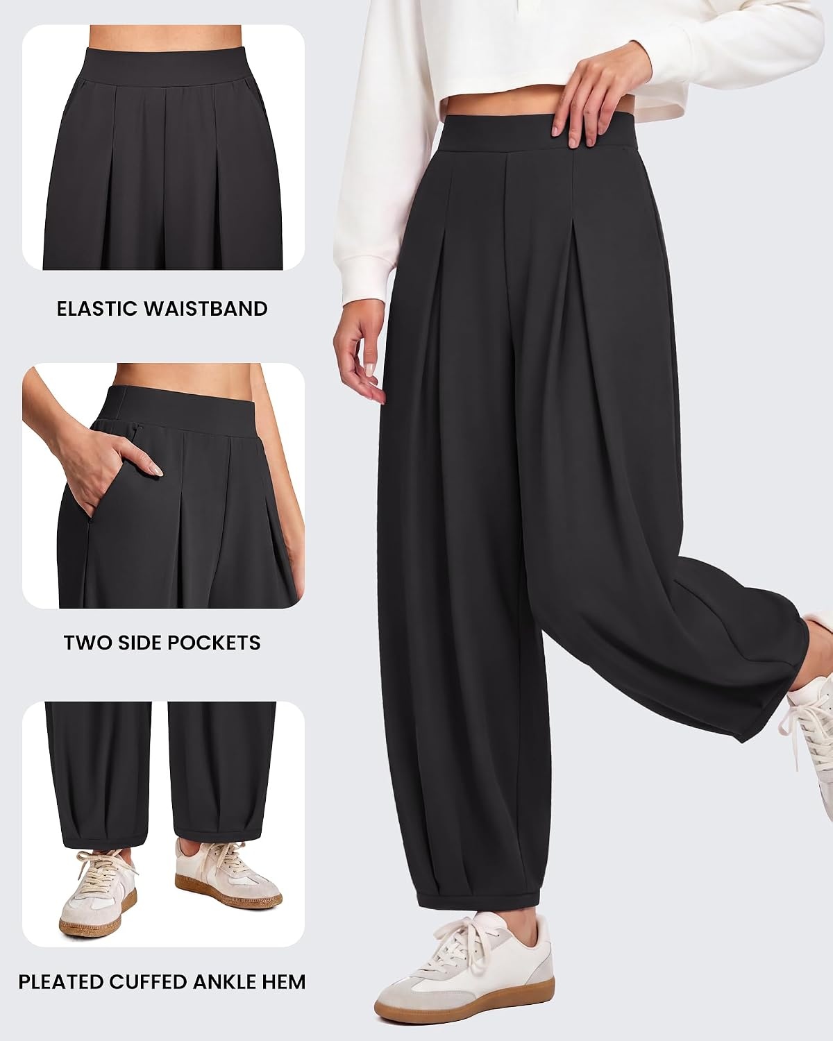 image:imageG4Free EverGoing Balloon Pants Women Ankle Length Pleated Harem TrousersBlack
