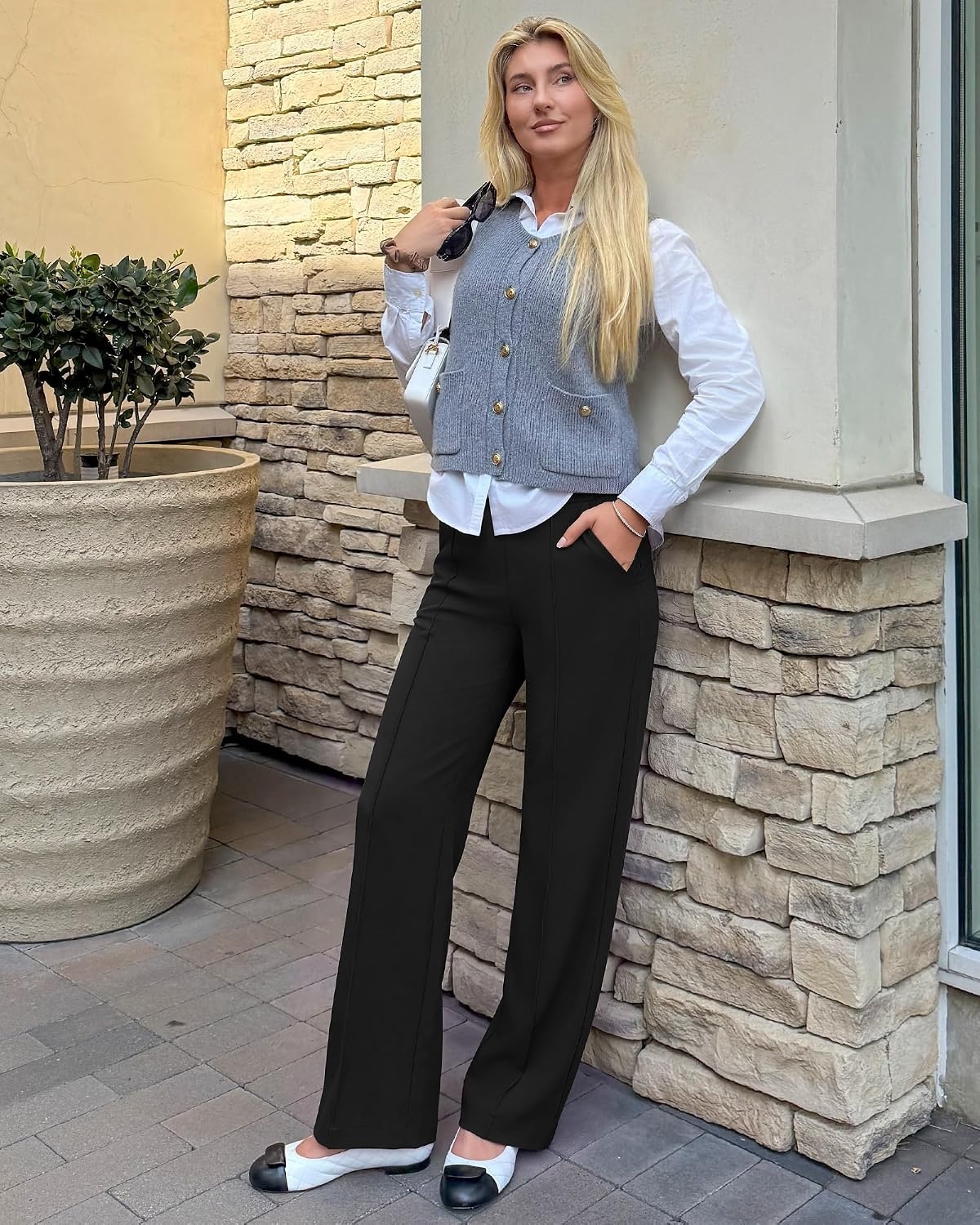 image:imageG4Free EverGoing Wide Leg Yoga Pants for Women Front Seam with PocketsBlack