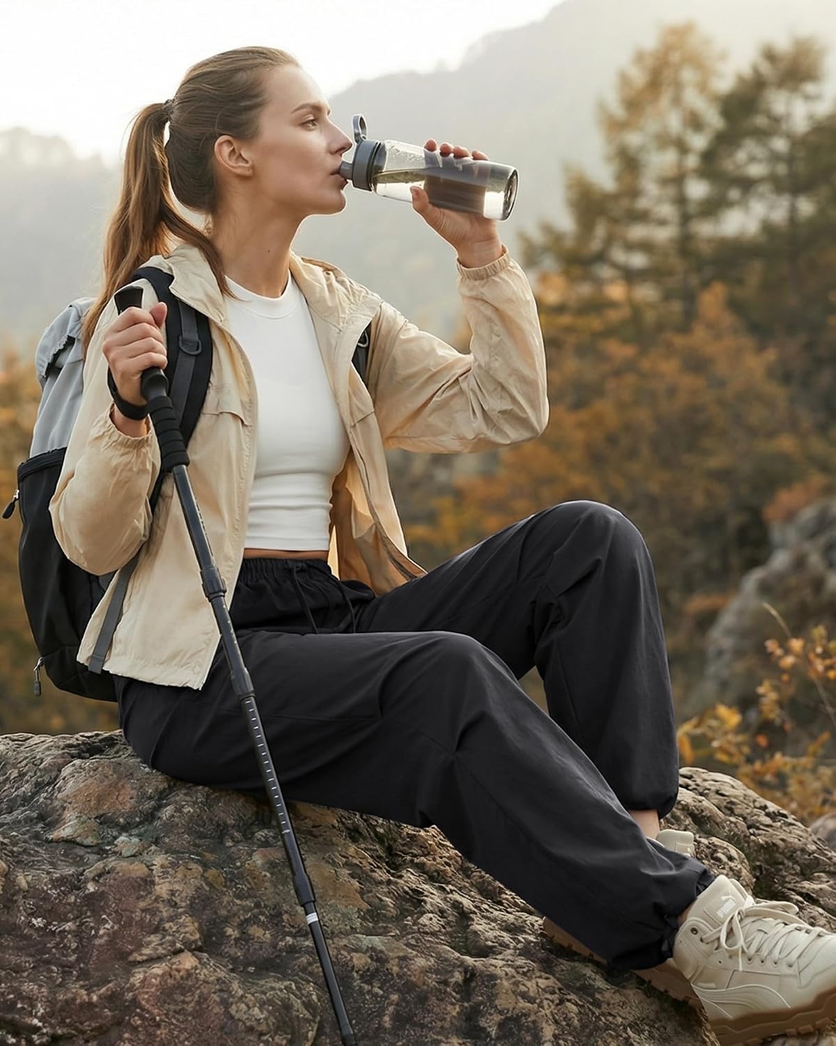 image:imageG4Free Womens Hiking Parachute Pants Lightweight UPF 50Black