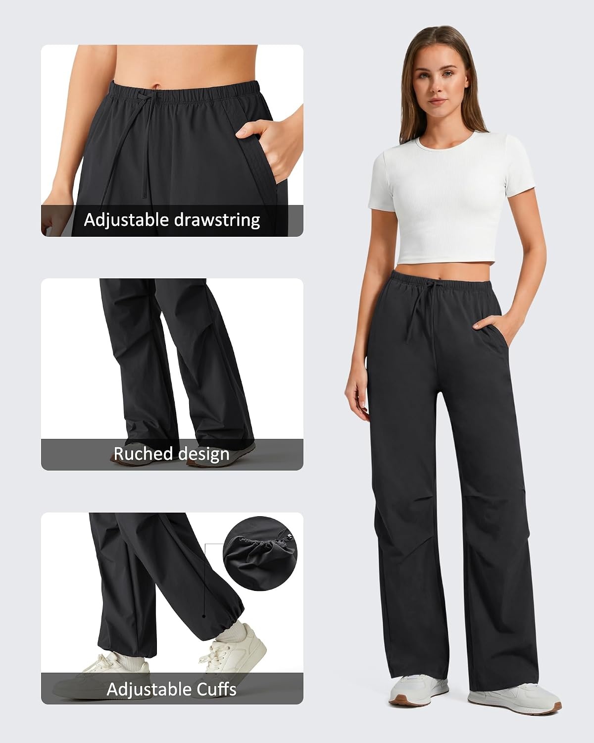 image:imageG4Free Womens Hiking Parachute Pants Lightweight UPF 50Black