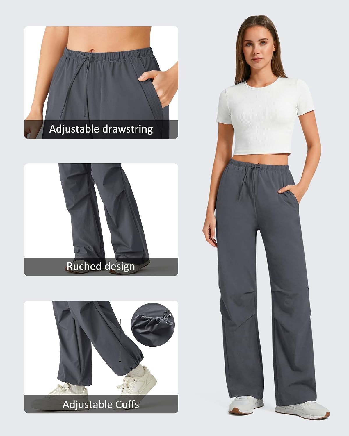 image:imageG4Free Womens Hiking Parachute Pants Lightweight UPF 50Dark Gray