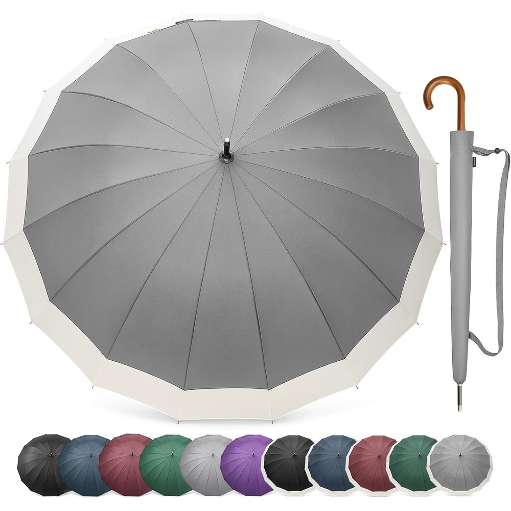 image:imageG4Free 54 Inch Large Umbrella for Rain Auto Open Golf Umbrella for 2 PeopleIvoryGrey