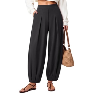 G4Free EverGoing Balloon Pants Women Ankle Length Pleated Harem Trousers(Black)