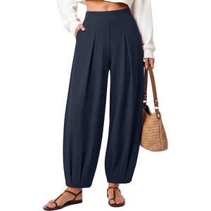 G4Free EverGoing Balloon Pants Women Ankle Length Pleated Harem Trousers(Dark Navy)