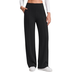 G4Free EverGoing Wide Leg Yoga Pants for Women Front Seam with Pockets(Black)