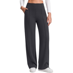 G4Free EverGoing Wide Leg Yoga Pants for Women Front Seam with Pockets(Dark Gray)