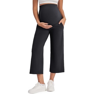 G4Free Maternity Yoga Capris Pregnancy Cropped Pants for Work Casual Wear(Black)