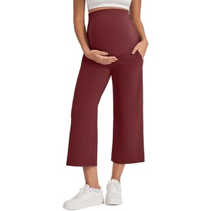 G4Free Maternity Yoga Capris Pregnancy Cropped Pants for Work Casual Wear(Dark Burgundy)