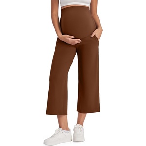 G4Free Maternity Yoga Capris Pregnancy Cropped Pants for Work Casual Wear(Dark Coffee)