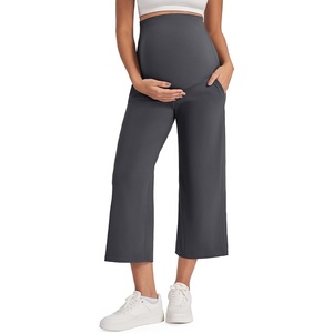 G4Free Maternity Yoga Capris Pregnancy Cropped Pants for Work Casual Wear(Dark Gray)
