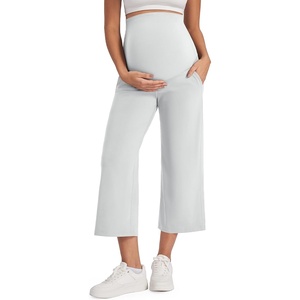 G4Free Maternity Yoga Capris Pregnancy Cropped Pants for Work Casual Wear(Light Gray)