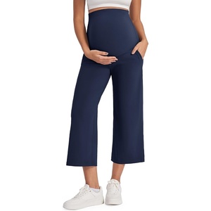 G4Free Maternity Yoga Capris Pregnancy Cropped Pants for Work Casual Wear(Royal Blue)