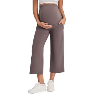 G4Free Maternity Yoga Capris Pregnancy Cropped Pants for Work Casual Wear(Taupe)