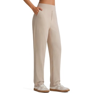 G4Free ShiftReady Women’s Dress Work Pants with Pockets Yoga Straight Leg(Khaki Pinstripe)