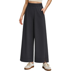 G4Free Strowen Women Lightweight Wide Leg Ankle Pants with Pockets 7/8 Length Track Pants Stretchy Casual Travel Trousers(Black)