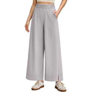 G4Free Strowen Women Lightweight Wide Leg Ankle Pants with Pockets 7/8 Length Track Pants Stretchy Casual Travel Trousers(Chrim Gray)