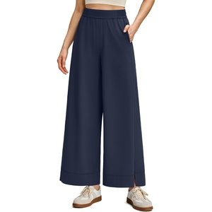 G4Free Strowen Women Lightweight Wide Leg Ankle Pants with Pockets 7/8 Length Track Pants Stretchy Casual Travel Trousers(Dark Navy)