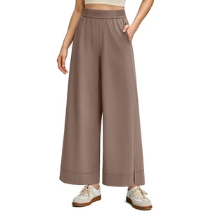 G4Free Strowen Women Lightweight Wide Leg Ankle Pants with Pockets 7/8 Length Track Pants Stretchy Casual Travel Trousers(Mocha Cream)